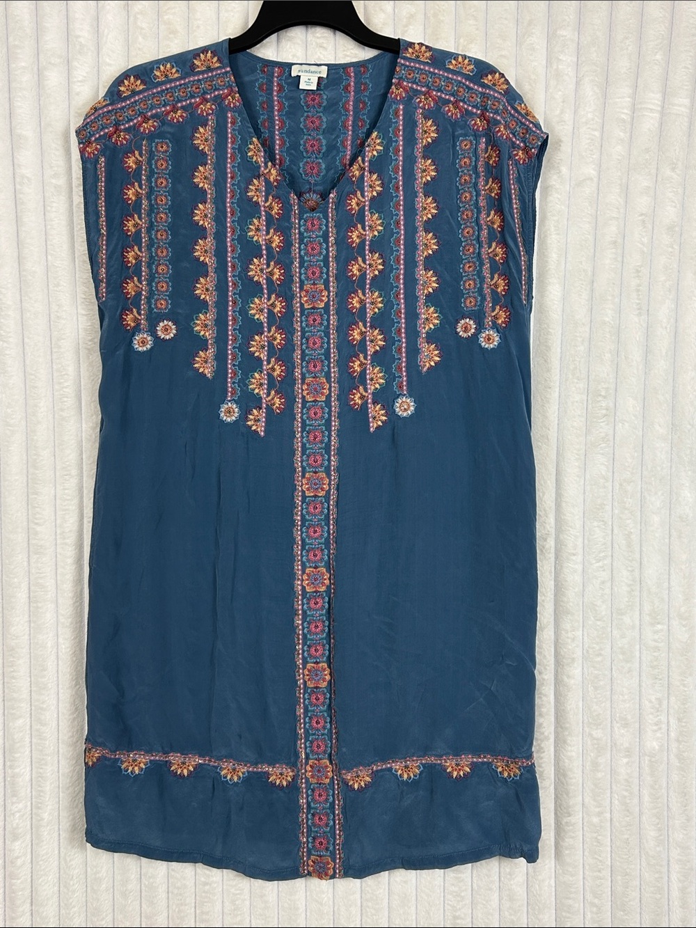 Sundance "Garden Melody" blue embroidered shift tunic dress M